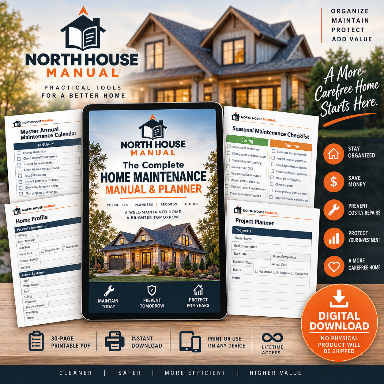 North House Manual 30-page home maintenance manual and planner digital PDF